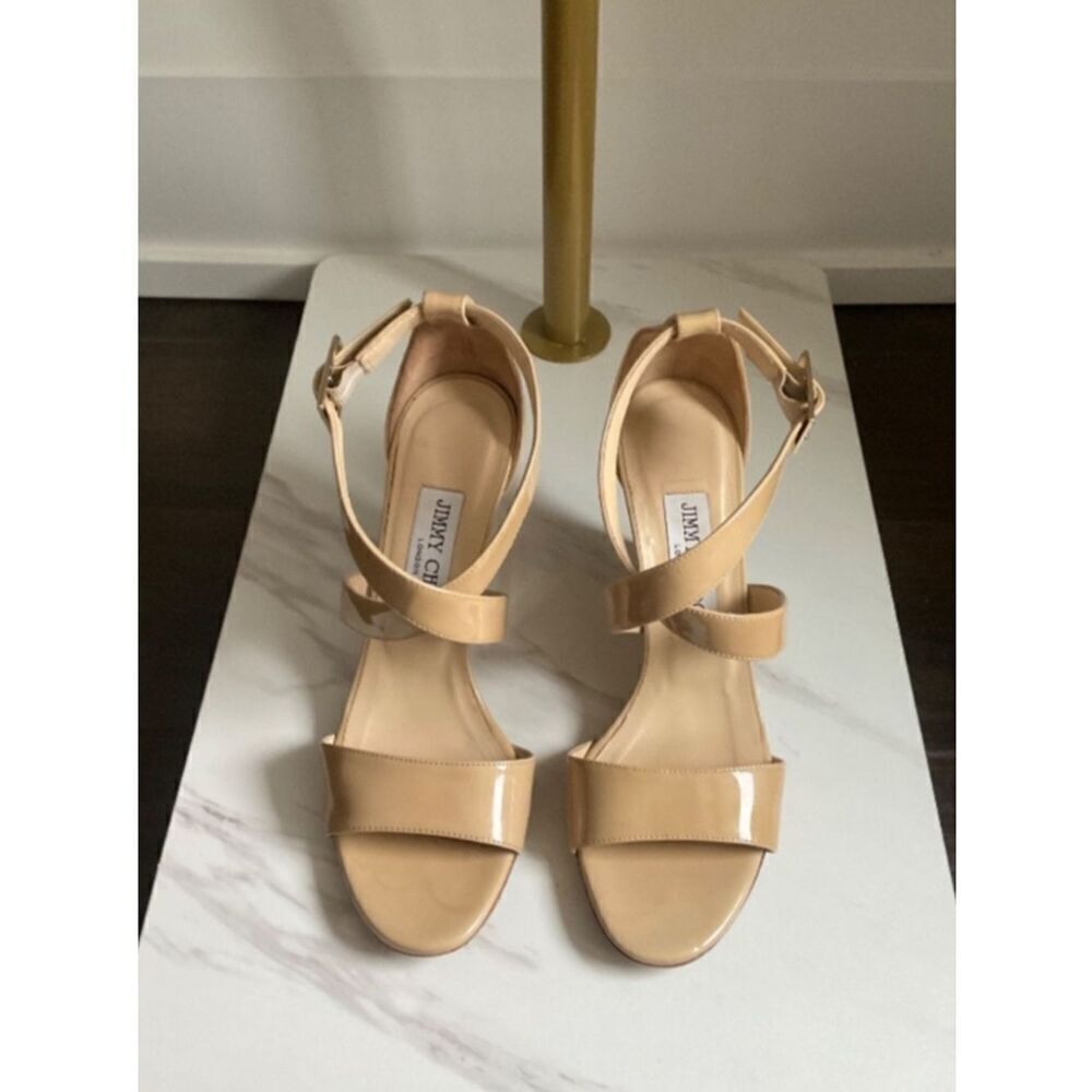 🛍️ Jimmy Choo Authentic Tan Patent Leather Strappy Heels